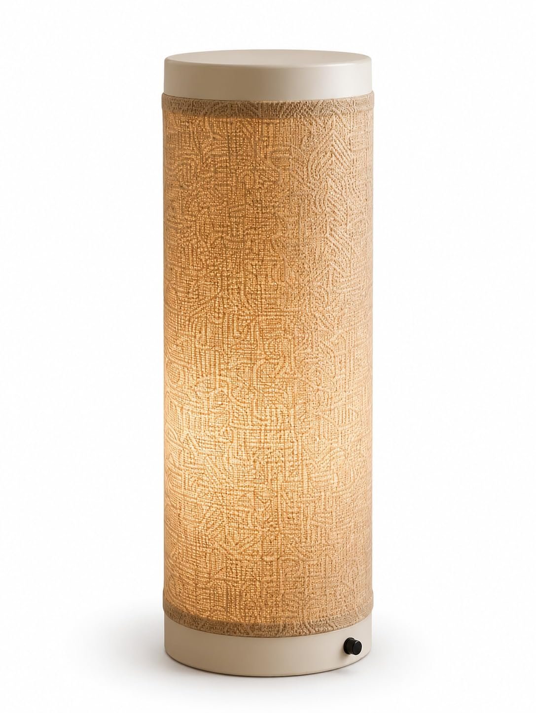 أباجورة مودرن أسطوانية - إضاءة قابلة للتعتيم (Dimmable) - غطاء قماش الخيش منسوج يدوياً - مثالية لغرفة النوم والمعيشة كقطعة ديكور بوهيمية راقية - صورة 4