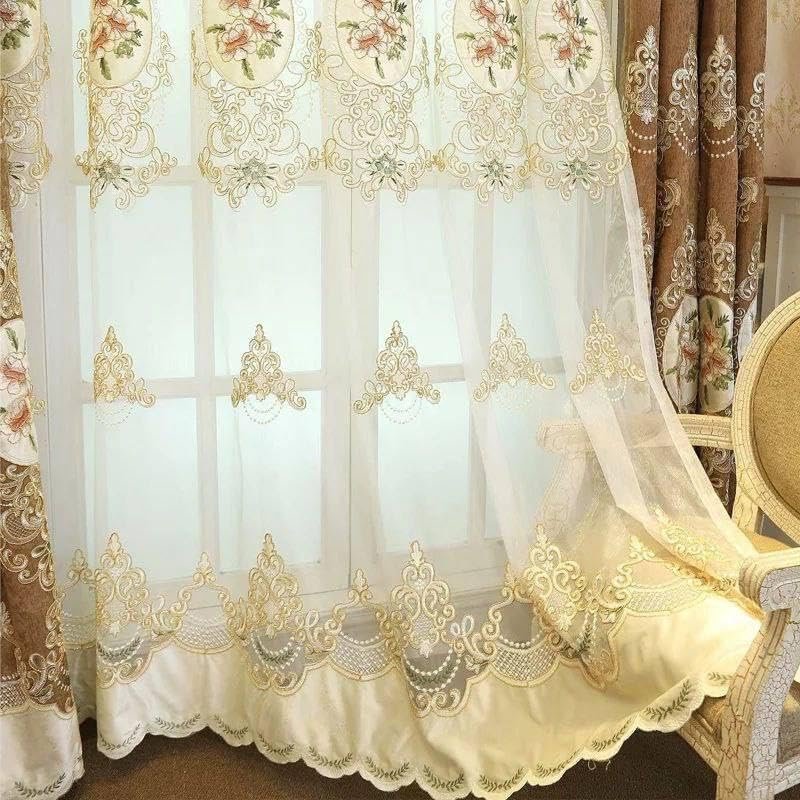 جيني ستارة شبكية فاخرة مطرزة من الشيفون، تصميم متدرج بلونين بنمط زهور، 150 × 275 سم، (بينك) - صورة 4