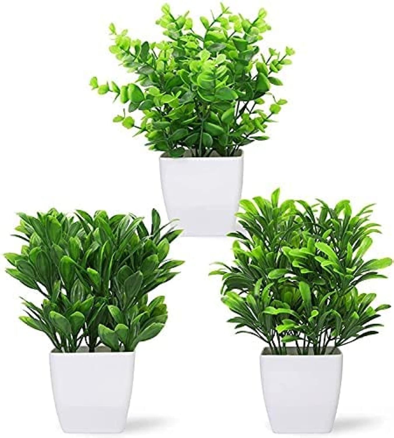 قطع 6 نباتات اصطناعية بوعاء صغير بلاستيكي مزين بأوراق خضراء عشوائيه مع مزهرية للمنزل والمكتب وغرفة ديكور المساحات الخضراء متعدد الألوان