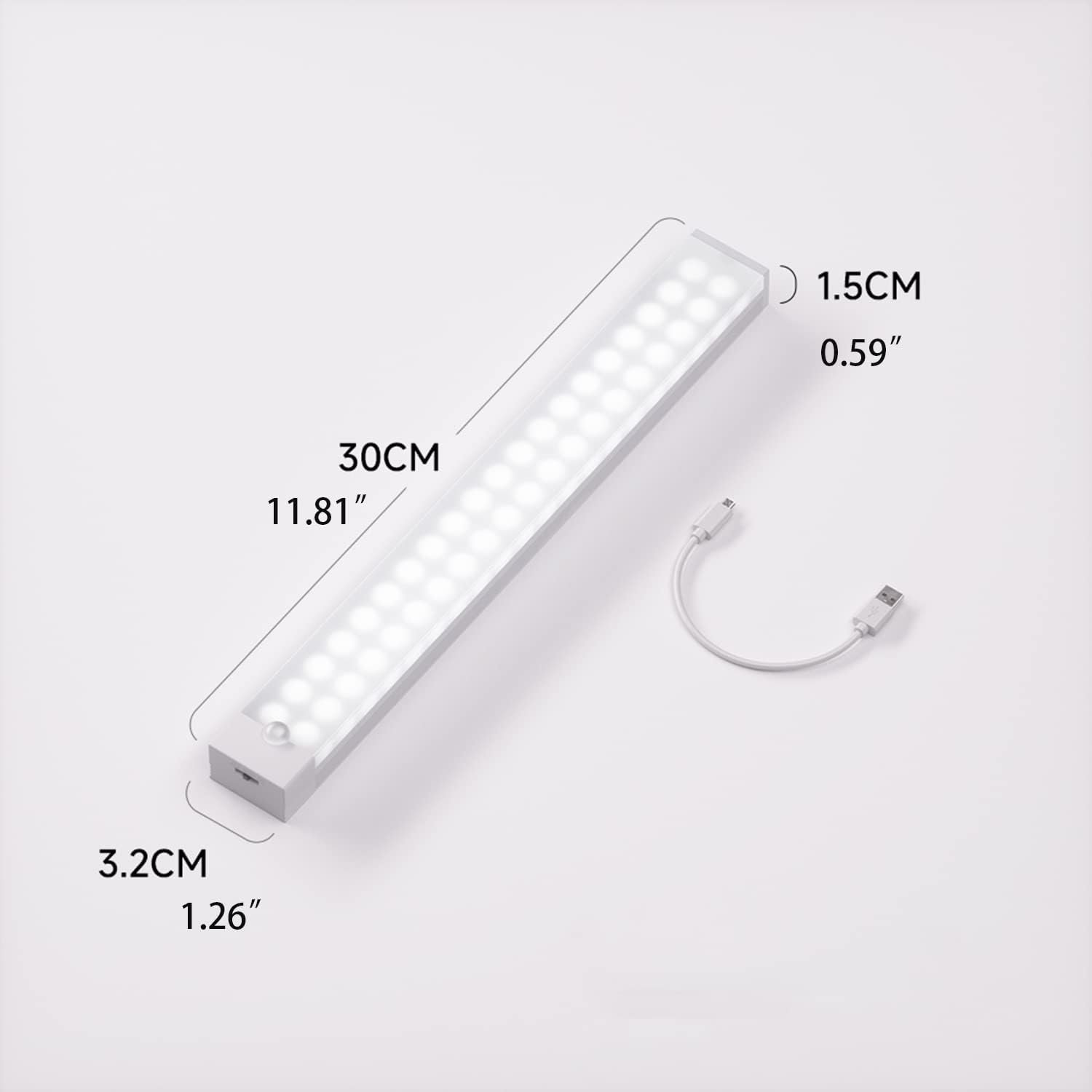 مصباح LED ذكي يعمل بالحث من بولاسي، مصباح LED بمستشعر حركة، مصباح خزانة قابل لاعادة الشحن، ضوء مستشعر حركة للحمام والممر والسلالم (ضوء دافئ) (30 سم) - صورة 6