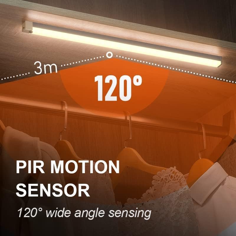 مصباح LED ذكي يعمل بالحث من بولاسي، مصباح LED بمستشعر حركة، مصباح خزانة قابل لاعادة الشحن، ضوء مستشعر حركة للحمام والممر والسلالم (ضوء دافئ) (30 سم) - صورة 7