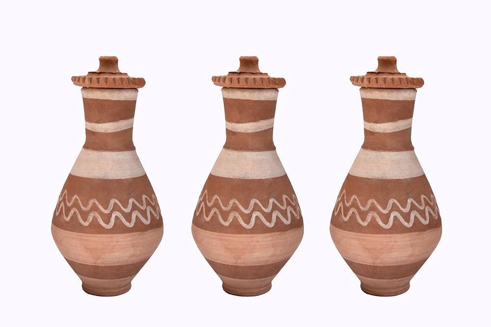 مجموعة 3 قلة فخار مزخرف ( حجم كبير) - خام طمى اسوانى - صورة 3
